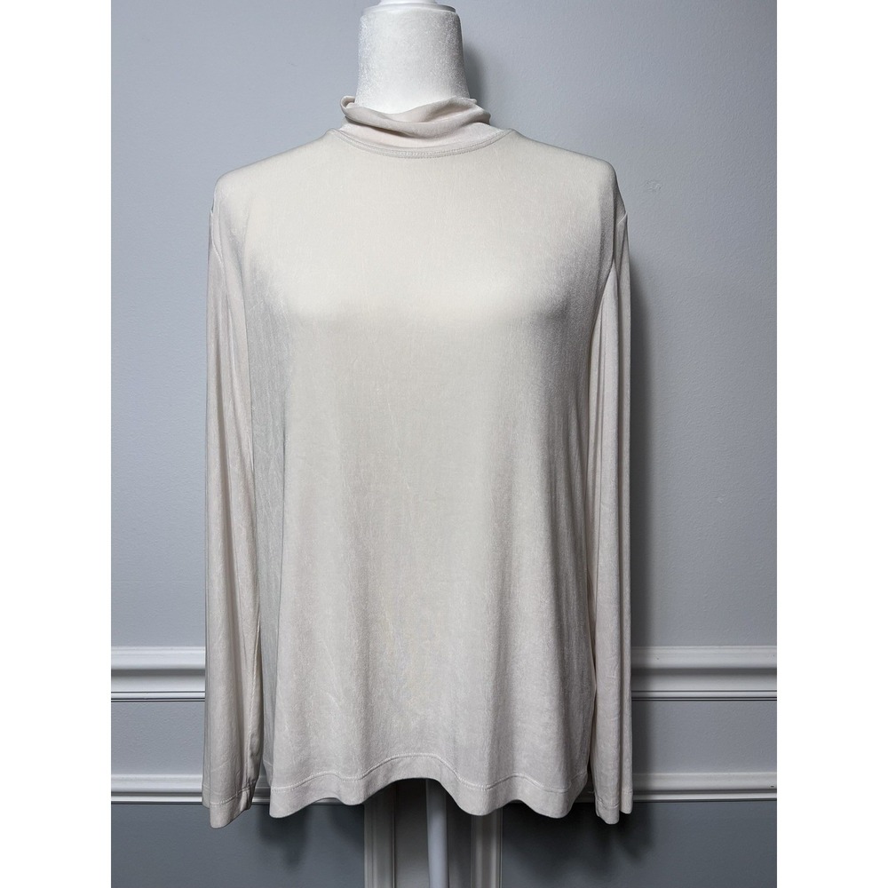 VTG Chico's Travelers Long Sleeve XL/3 Slinky Stretchy Mock Neck Ivory LIned USA